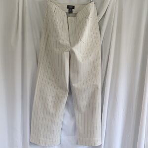 Jones & Co. White Pinstripe Wide-Leg Ankle-Length Trousers